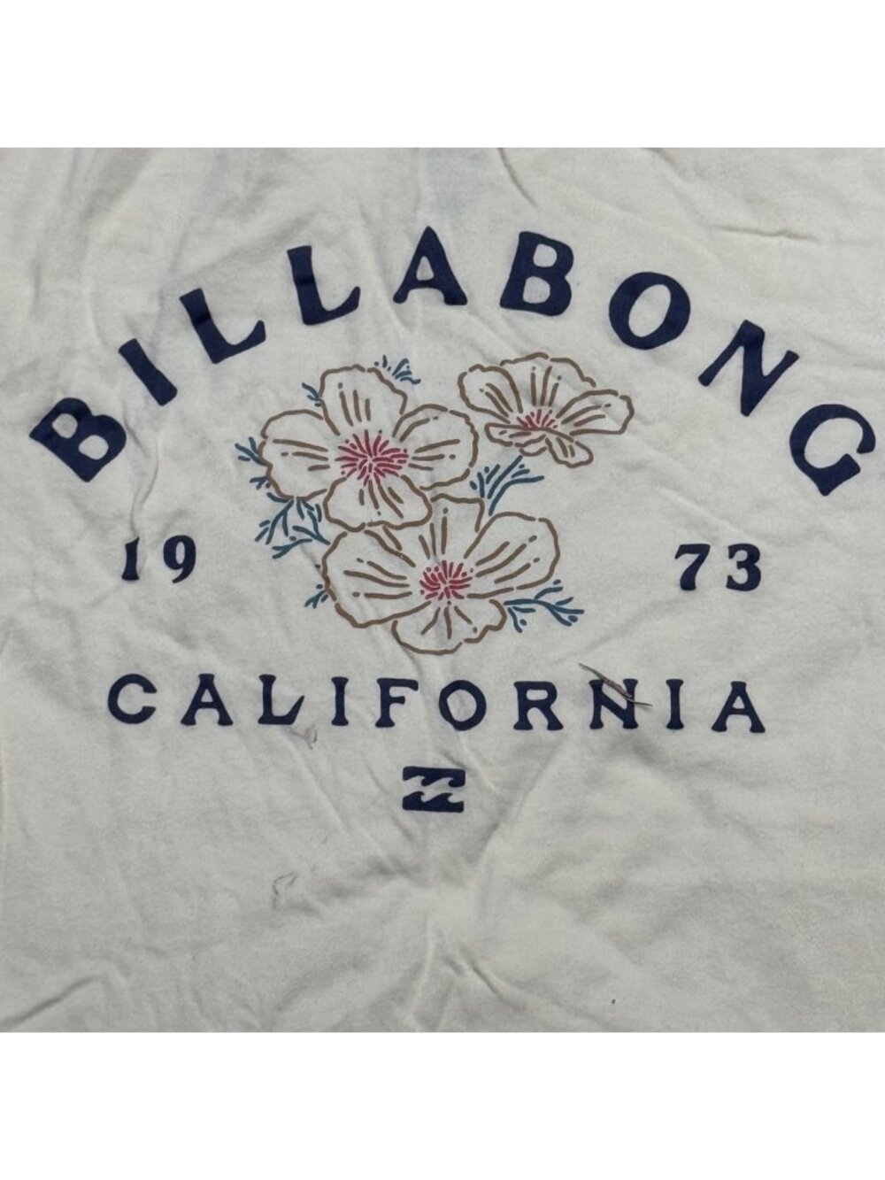 Billabong California Graphic T-Shirt Mens Large White Flowers Surf Short Sleeve